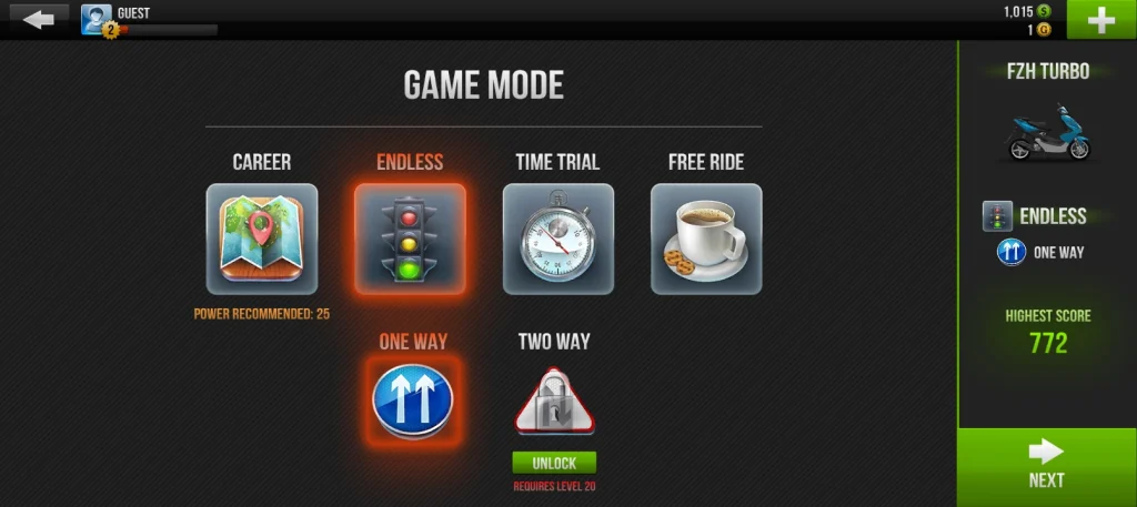 Traffic Rider Modes