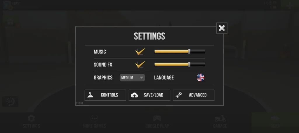 custom control settings of Traffic Rider